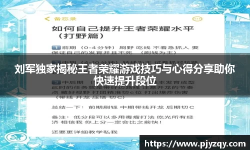 刘军独家揭秘王者荣耀游戏技巧与心得分享助你快速提升段位